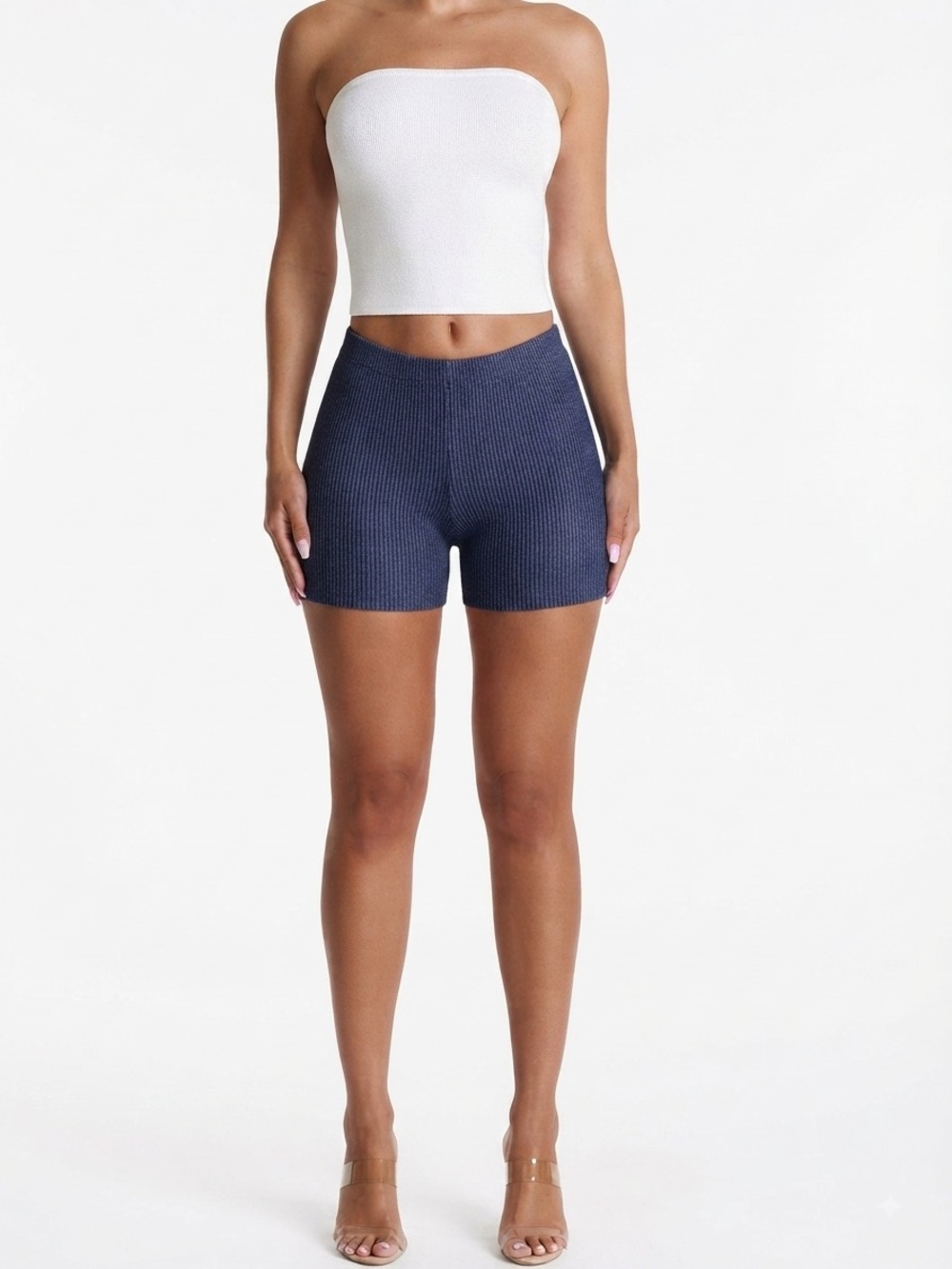 naked wardrobe Ribbed High-Waist Bike Shorts — Navy